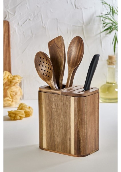 Akasya Ahşap Tezgah Üstü Kaşıklık - Bıçaklık Düzenleyici ve Kaşık Seti