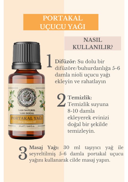 Portakal Uçucu Yağı (Orange Essential Oil) Saf ve Doğal 20 ml