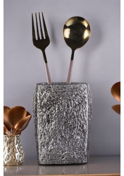 Tezgah Kaşıklık Modern Tezgah Üstü Kaşıklık Dekoratif Dik Kaşıklık Siyah Renk Model 7
