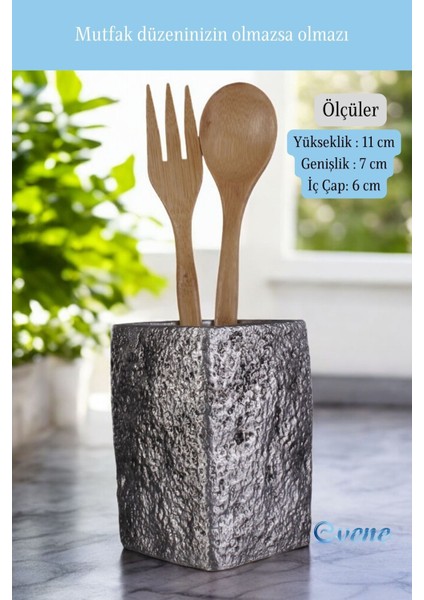 Tezgah Üstü Kaşıklık Dekoratif Dik Kaşıklık Silindir Kaşıklık Gümüş Eskitme Renk Model 7