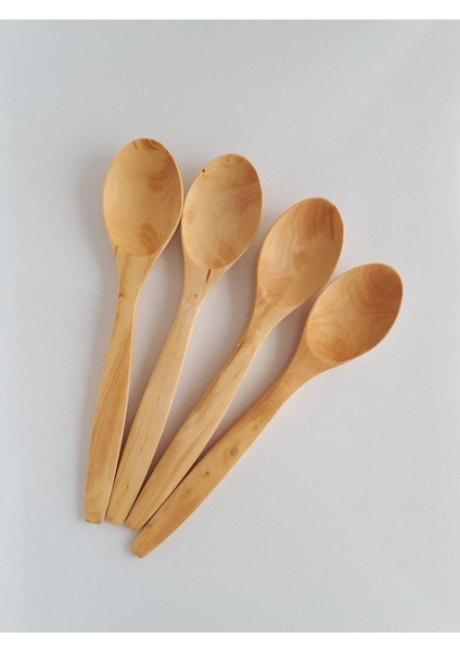4 Lü Şimşir Kaşık Takımı, Tahta Kaşık Hakiki Şimşir Doğal Ahşap 24 cm