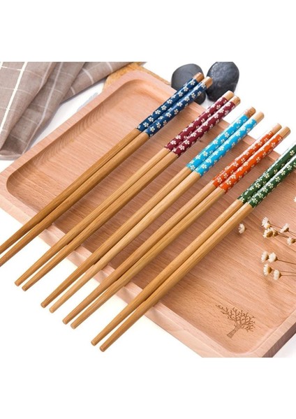 5 Çift Desenli Yıkanabilir Kore Çin Bambu Chopsticks Yemek Çubuğu | Desenli Bambu Chopstick