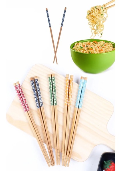 5 Çift Desenli Yıkanabilir Kore Çin Bambu Chopsticks Yemek Çubuğu | Desenli Bambu Chopstick modelleri