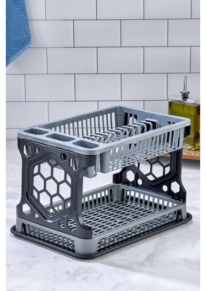 İki Katlı Plastik Tabak ve Bulaşık Kurutmalık 26,5x41x27,5 cm Mutfak Düzeni