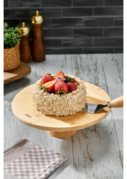 Doğal Bambu Yuvarlak Pasta & Kek Standı Ayaklı Sunumluk