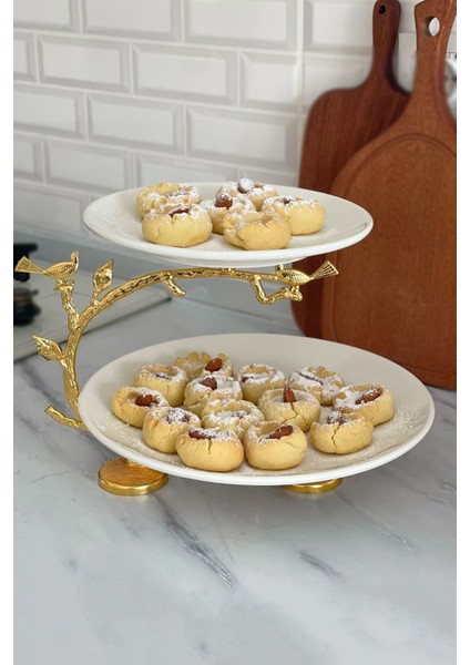 Porselen 2 Katlı Kurabiyelik ve Meyve Servisliği – Altın Metal Detaylı, 21-25,5 cm Çap, 22 cm Yükseklik indirimleri