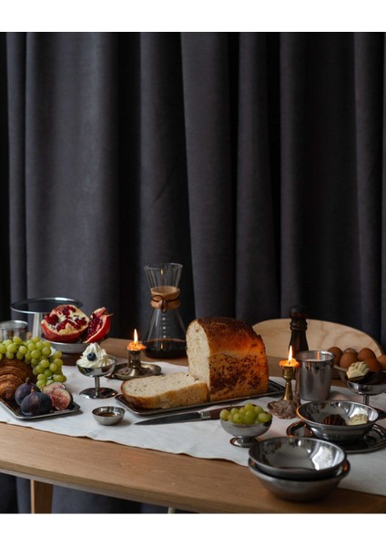 Metal Sunum Tabağı 33x13x1 cm Dikdörtgen Mat Gri Yüzeyli Dayanıklı 1 Adet