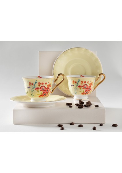 Miranda New Bone China 4 Parça 2 Kişilik Kahve Fincan Takımı 90 ml Açık Sarı