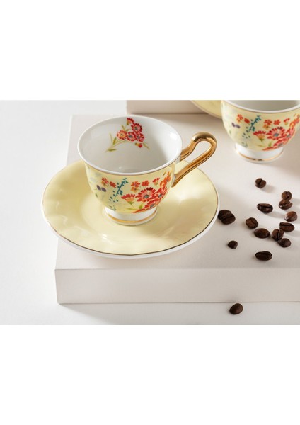 Miranda New Bone China 4 Parça 2 Kişilik Kahve Fincan Takımı 90 ml Açık Sarı