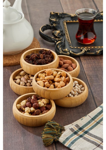 6'lı %100 Bambu Sosluk Çerezlik / Kahvaltılık Çok Amaçlı Bambu Kase