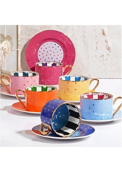 Elite Porselen Kahve Fincan Takımı 12 Parça Renkli Noktalı Desen Kahve ve Çay Servis Seti fiyatları