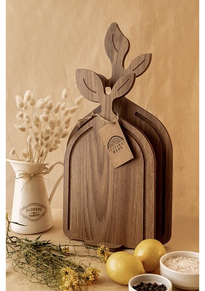 -Fidan Sunum Kesme Tahtası ve Stand 3 Parça Ahşap Görünümlü 8 mm Mdf