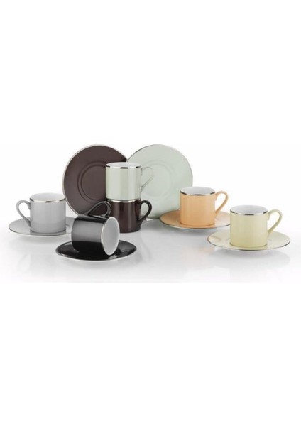 12 Parça Desensiz Renkli El İşlemeli Platin Detaylı Kahve Fincan Takımı fiyatları
