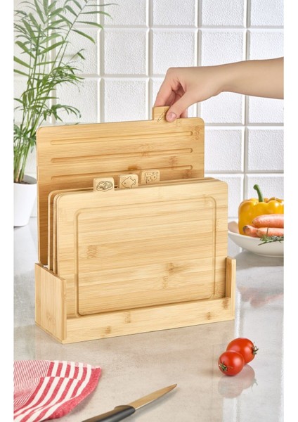 Bambu 4' Lü Standlı Kesme Tahtası Seti