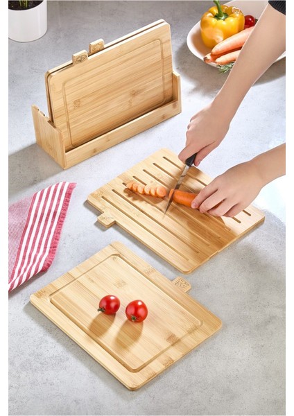 Bambu 4' Lü Standlı Kesme Tahtası Seti modelleri