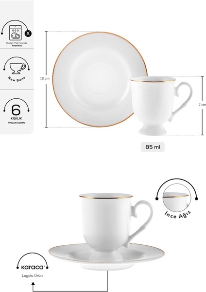 Alin Beyaz Zarif Desenli Porselen Kahve Fincan Takımı 12 Parça 6 Kişilik – Şık ve Özel Sunumlar İçin
