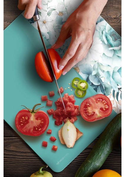 Cam Kesme Tahtası ve Sunumluk Vintage Turkuaz Güller 30X30 cm fiyatları