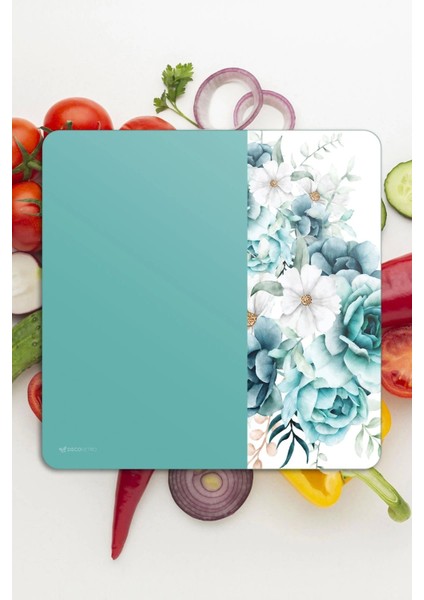 Cam Kesme Tahtası ve Sunumluk Vintage Turkuaz Güller 30X30 cm fırsatları