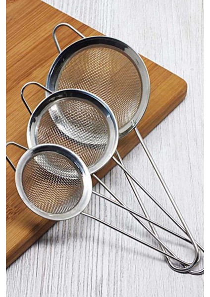 SK-7161 3lü Paslanmaz Çelik Çay Süzgeci 3 Boy Süzgeç Çelik 3 Boy Çay Süzgeçi 3lü Süzgeç