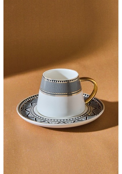 Porselen Kahve Fincanı Takımı Siyah Geometrik Desen Altın Detaylı 2 Kişilik 80 ml indirimleri