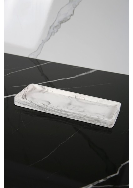 Mermer Desenli Dekoratif Sunum Tepsisi Tabağı Beton Sunumluk 10X25 cm Siyah Beyaz fiyatları