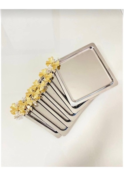 Sunum Tepsisi, Kahve Sunum Tepsisi, 6 Adet Paslanmaz Çelik Kahve Sunum Tepsisi,