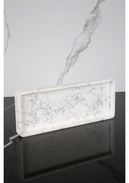 Dekoratif Sunum Tepsisi Tabağı Beton Sunumluk 10X25 cm Gümüş Spreyli