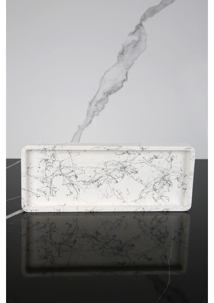 Dekoratif Sunum Tepsisi Tabağı Beton Sunumluk 10X25 cm Gümüş Spreyli modelleri