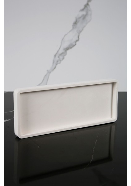Dekoratif Sunum Tepsisi Tabağı Beton Sunumluk 10X25 cm Beyaz