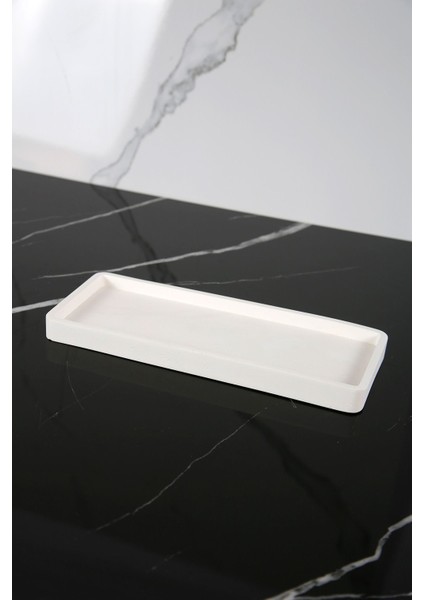 Dekoratif Sunum Tepsisi Tabağı Beton Sunumluk 10X25 cm Beyaz fiyatları