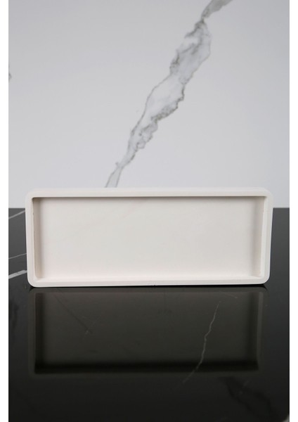 Dekoratif Sunum Tepsisi Tabağı Beton Sunumluk 10X25 cm Beyaz modelleri