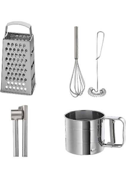 4 Lü Set, Idealısk Rende 2'li Çırpıcı Seti Frk Koncıs Çelik Sarımsak Ezici Idealısk Un Eleği