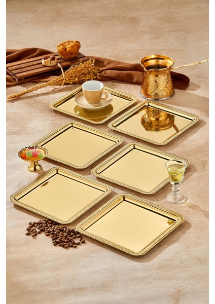 Ottoman Gold Serisi Gold Sunum Tepsisi, Söz Nişan Tepsisi, 24CM, Avangart Dizayn, 6 Adet modelleri