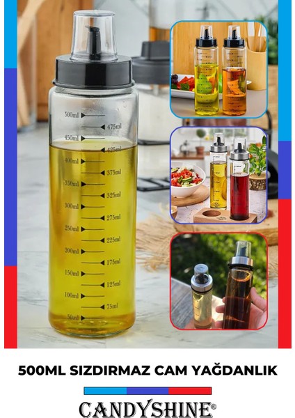 Sızdırmaz Premium Cam Yağlık Damlatmaz Şık Cam Yağdanlık Akıtmaz Lüx Cam Yağ Sirke Şişesi 500 ml