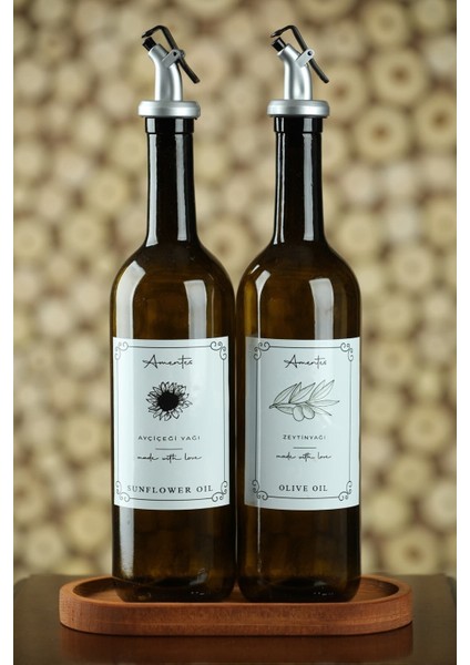 Amber 2'li 750 ml Zeytinyağı Sıvıyağ Şişesi Yağdanlık Yağlık 750 Stand Yoktur