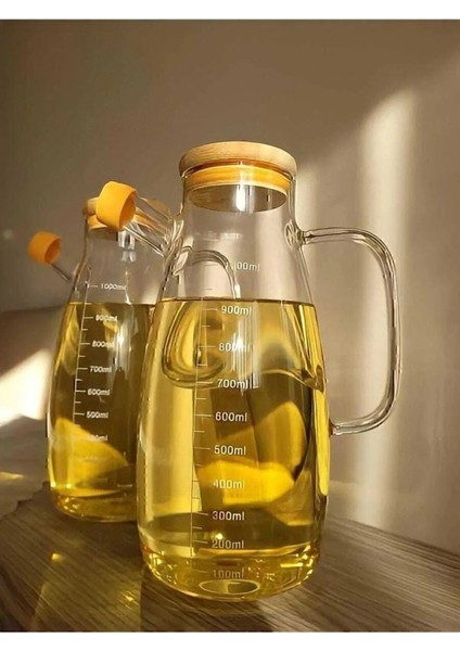 Bambu Kapaklı 900ML Borosilikat Cam Yağlık