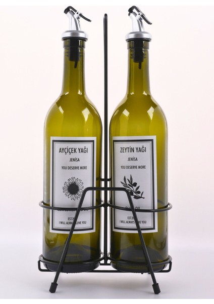 2 Adet Akıtmaz Amber 750 ml Etiketli Yağlık Yağdanlık ve Siyah Stant