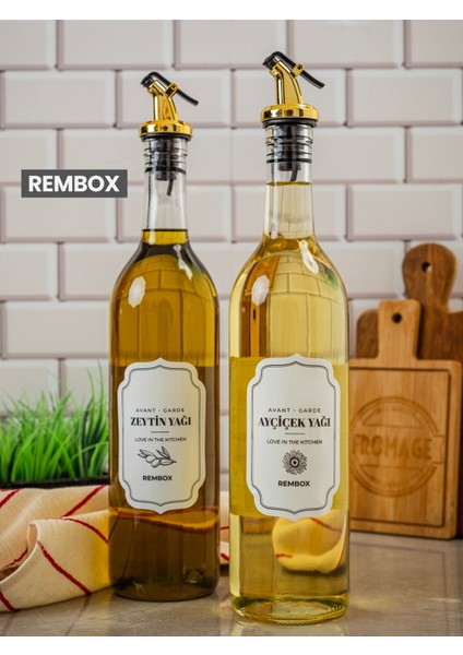 2'li Gold Kapaklı Yağ ve Sirke Şişesi Gold Kapaklı 750 ml Yağdanlık Zeytinyağ Sıvıyağ Şişesi