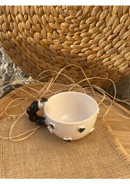 Romantik Siyah Kalpli Fincan 3D Siyah Kalpli