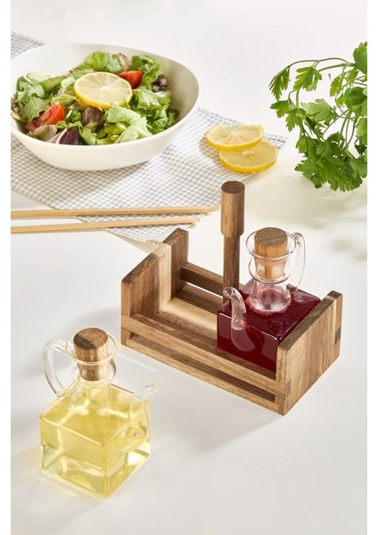 Akasya Ahşap Standlı Cam 2'li Yağdanlık & Sirkelik Seti fiyatları