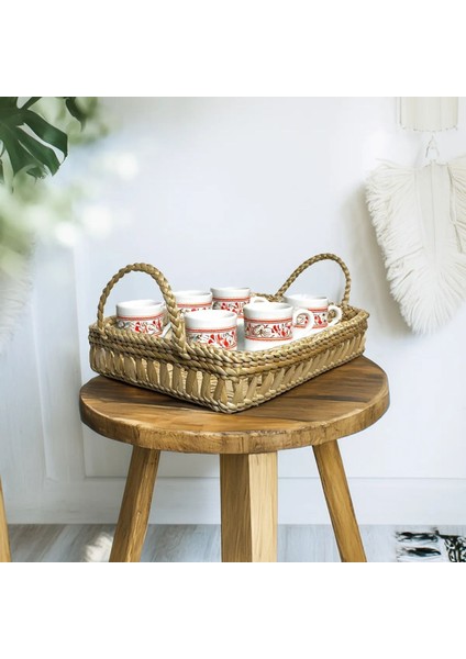 Özel Üretim Doğal Çok Amaçlı Dekoratif Hasır Kulplu Tepsi