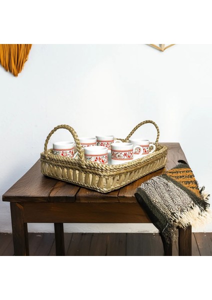 Özel Üretim Doğal Çok Amaçlı Dekoratif Hasır Kulplu Tepsi fırsatları