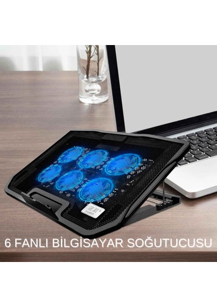 6 Fanlı Notebook Soğutucu Fan 15.6 Inç USB Bağlantılı Sessiz ve Taşınabilir Bilgisayar Laptop Soğutucu