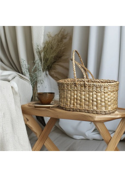 Özel Üretim Doğal Çok Amaçlı Hasır Kulplu Piknik Sepeti