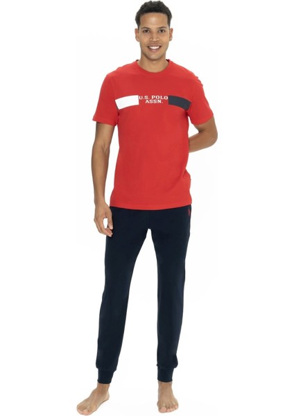 18888 Erkek Kırmızı Yarım Kollu Bisiklet Yaka Pijama Takımı