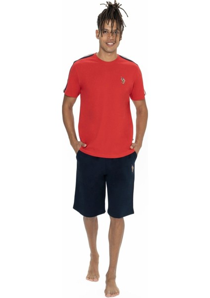 18868 Erkek Kırmızı Yarım Kollu Bisiklet Yaka Şort Takım