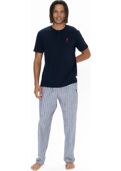 18915 Erkek Lacıvert Yarım Kollu Yarım Patlı Pijama Takımı