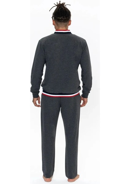 18922 Erkek Antrasıt Melanj Uzun Kollu Dik Yaka Pijama Takımı modelleri