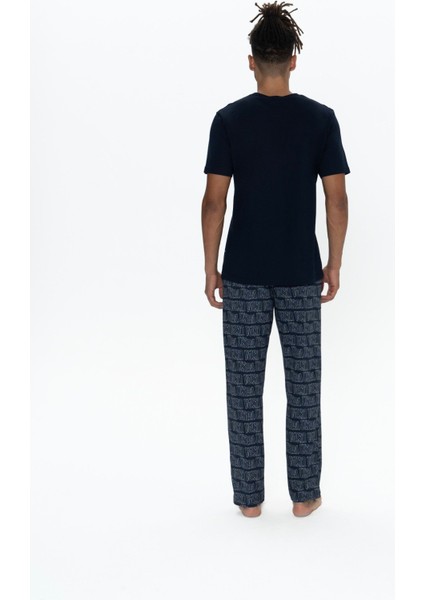 18903 Erkek Lacıvert Yarım Kollu 3'lü Pijama Takımı modelleri