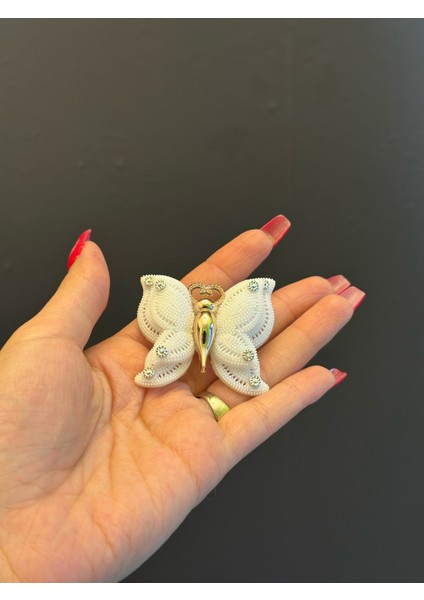 Beyaz Taşlı Kelebek Broş Yaka İğnesi Giyim Aksesuarı 5x4 cm fiyatları